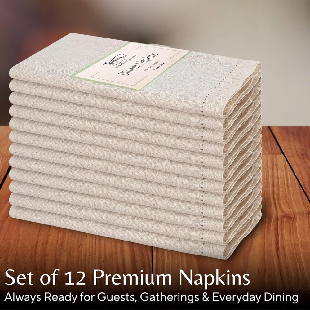 Cloth Dinner Napkins in Cotton Flax Fabric with Hemstitched & Tailored Mitered C - Picture 3 of 10